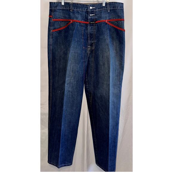 Vintage Marithe Francois Girbaud Men Sz 38M Baggy Wide Leg Red Trim 90s Y2K Jean - Picture 1 of 15